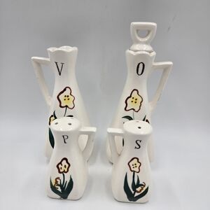 Floral Ceramic Oil and Vinegar Set With Matching Salt and Pepper Shakers